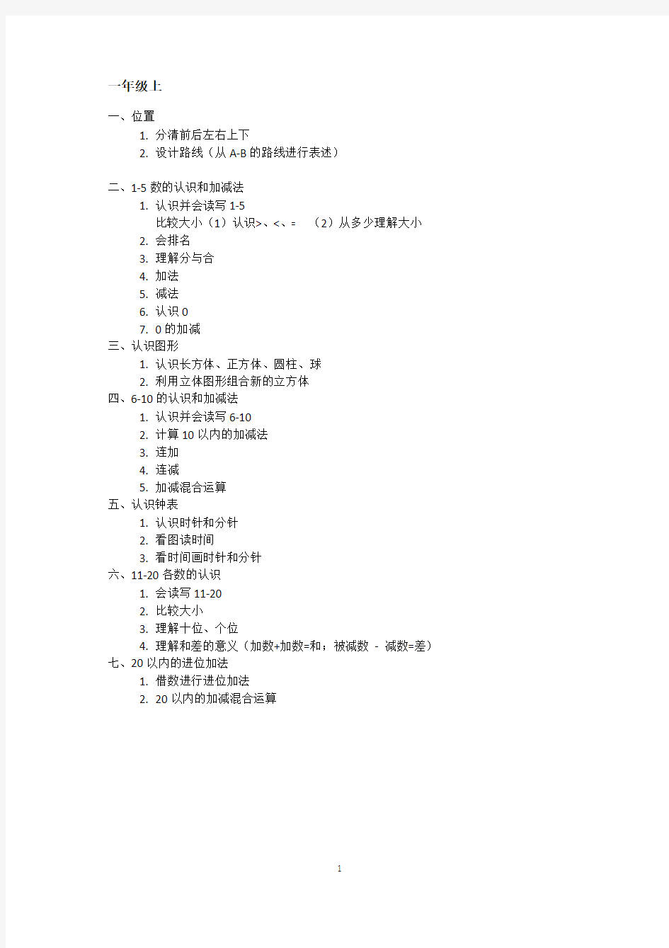 人教版小学数学教师招聘面试1-6年级知识点整理