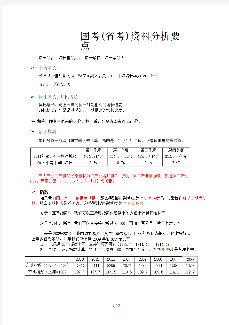 国考(省考)资料分析要点