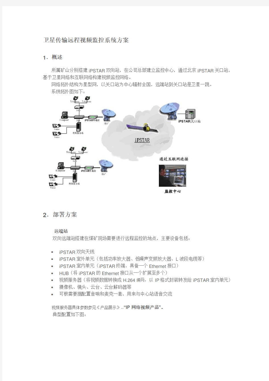 卫星传输远程视频监控系统方案