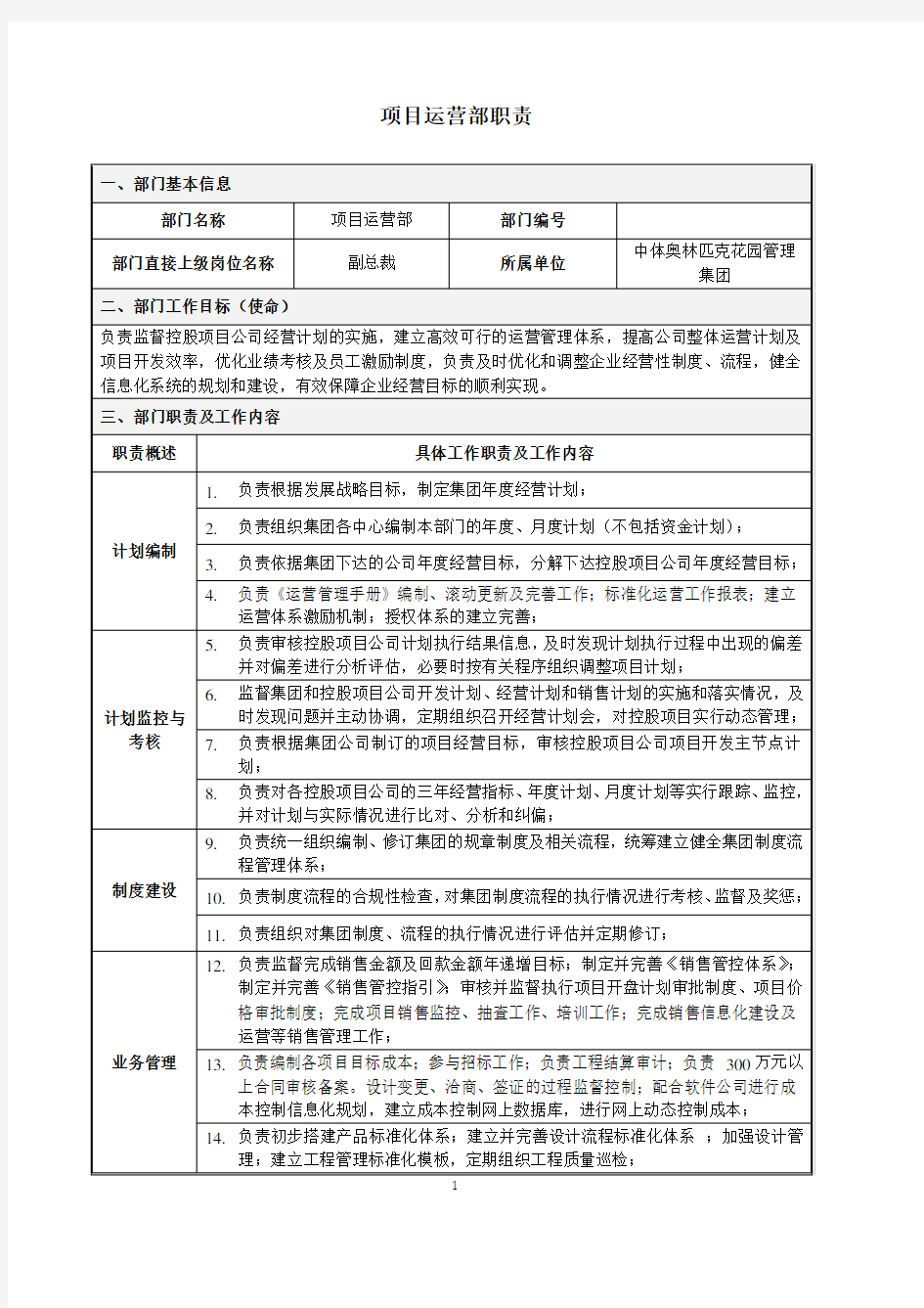 项目运营部职责