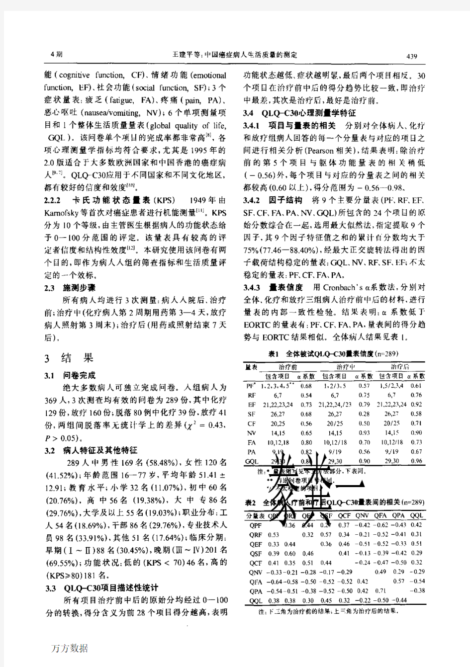 中国癌症病人生活质量的测定EORTC+QLQC30在中国的试用