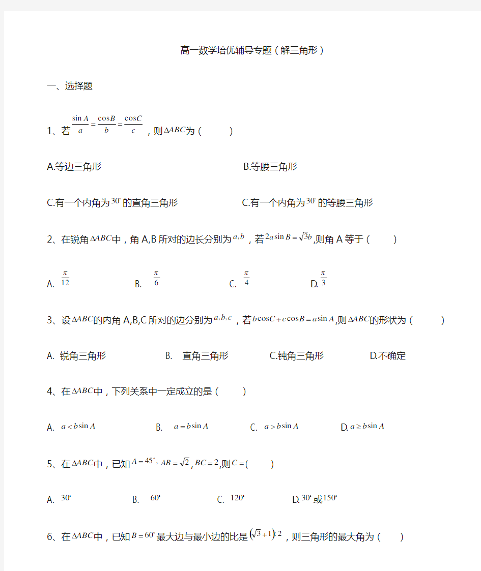 高一数学培优辅导专题(解三角形)