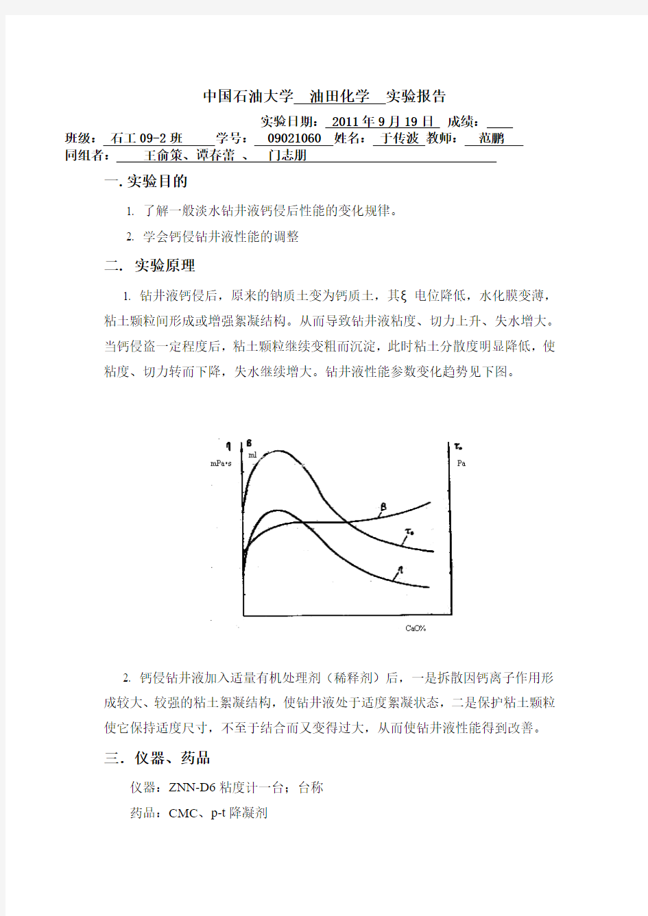 中国石油大学  油田化学  实验报告