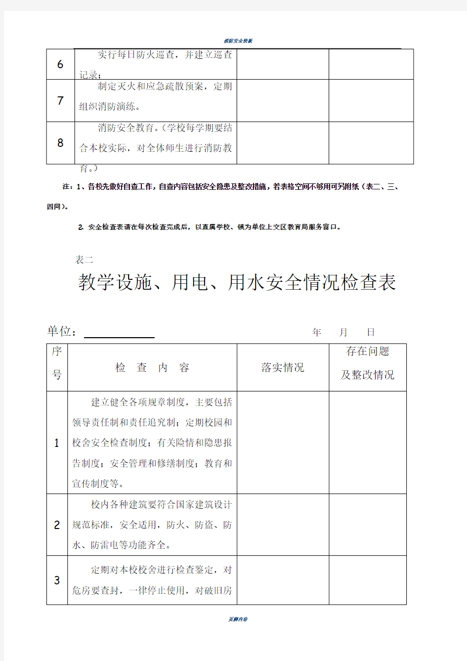 消防安全情况检查表