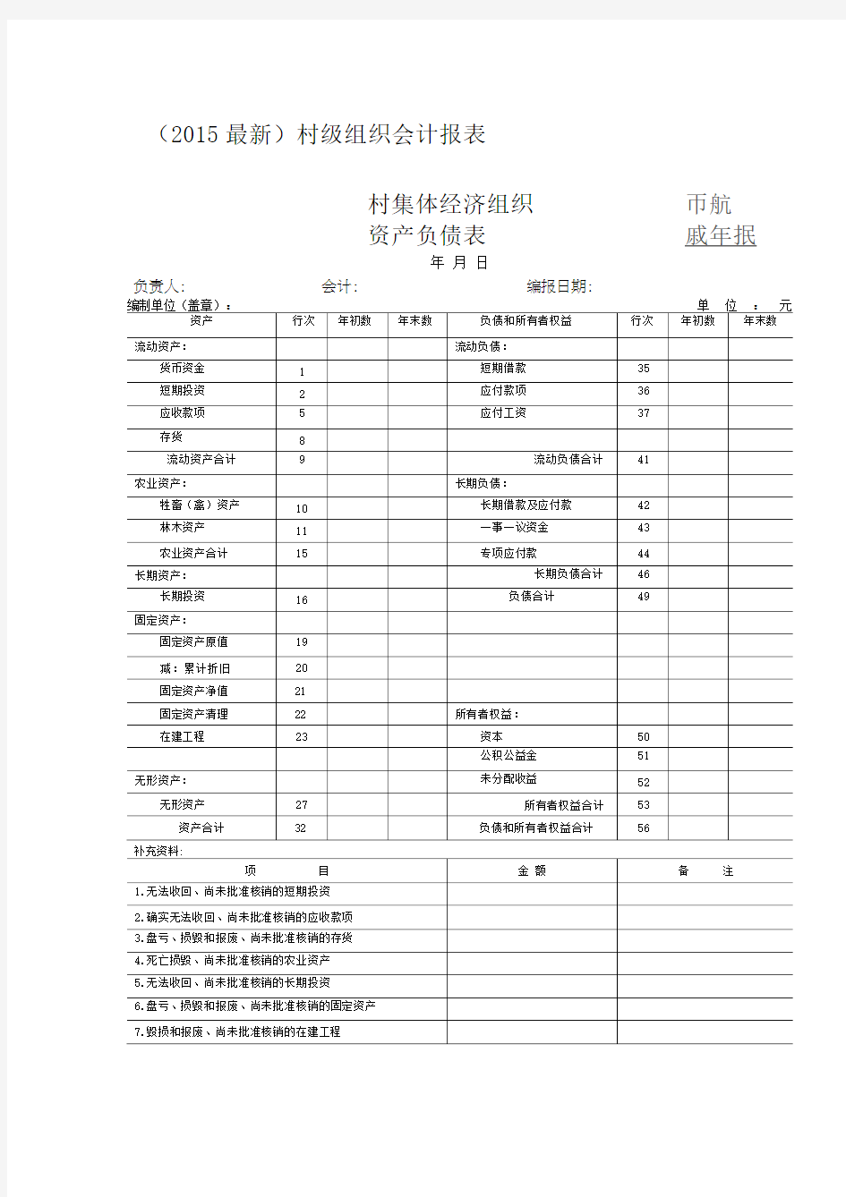 最新村级会计报表