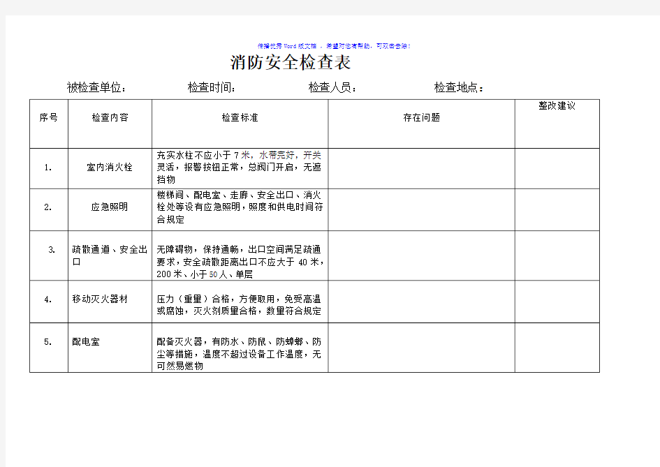 餐饮消防安全检查表Word版