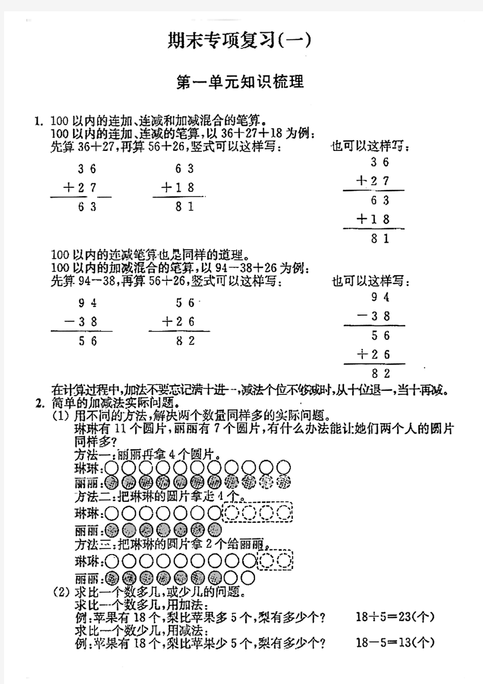 期末复习专项(一)第一单元知识梳理及检测卷、答案