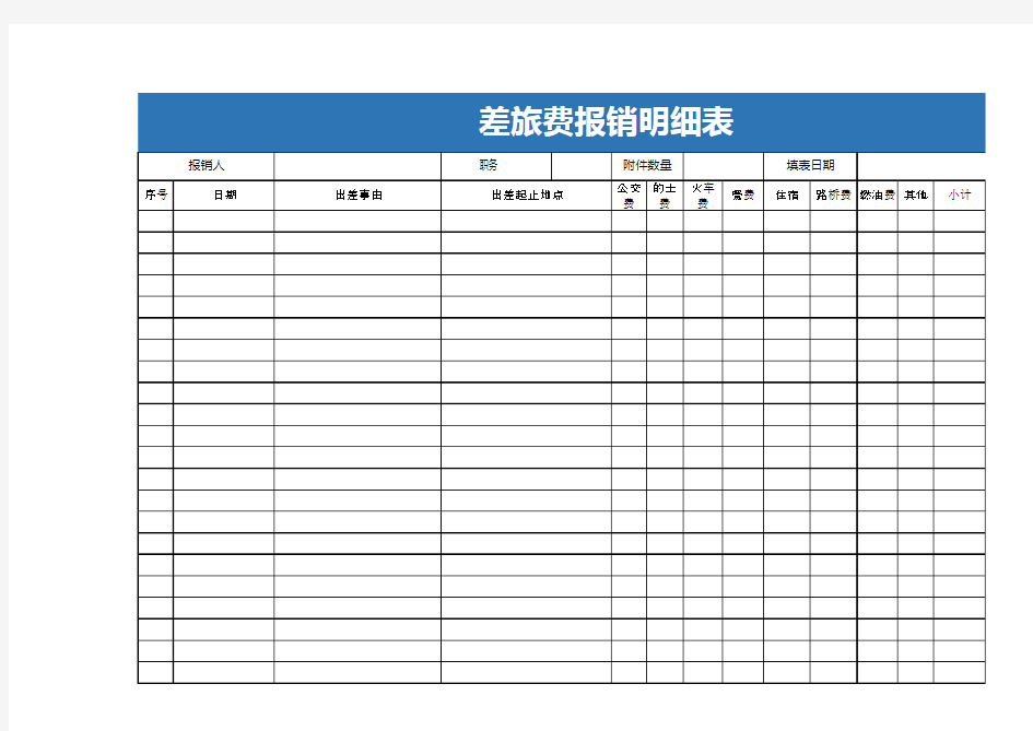 公司差旅费报销明细表Excel模板