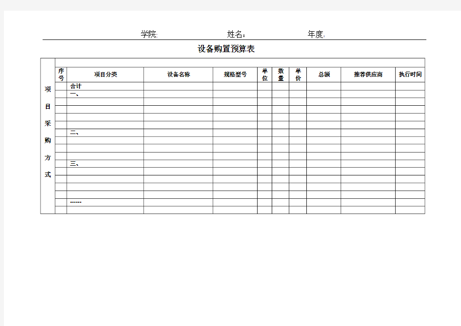 设备购置预算表
