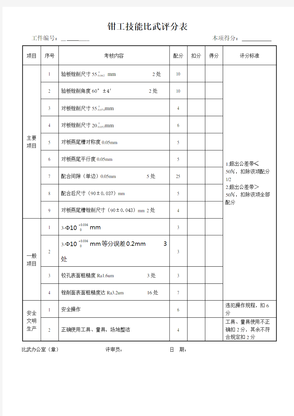 钳工比武实操试题