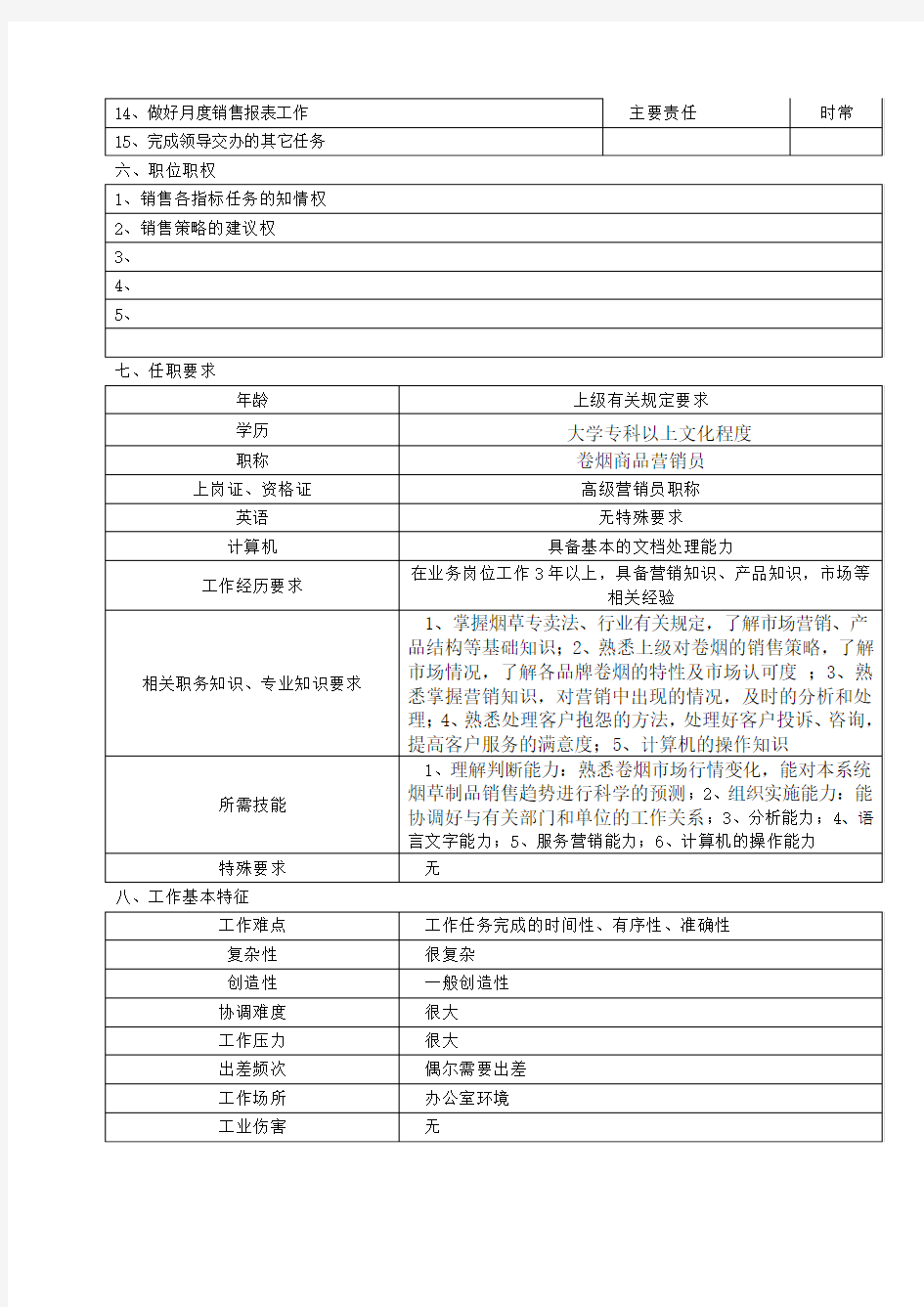 信息管理员岗位说明书范例