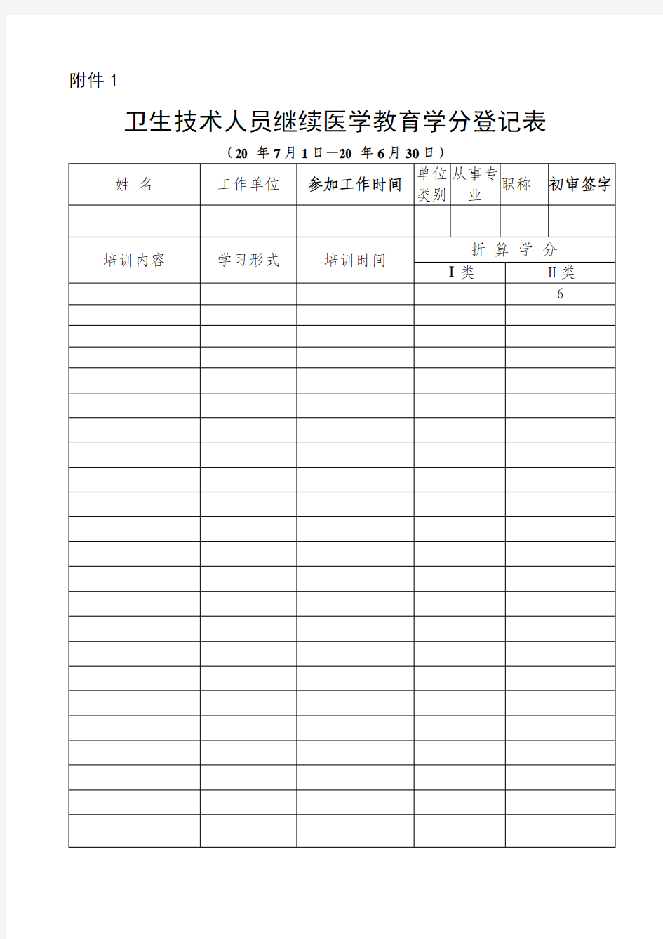 继续医学教育学分登记表