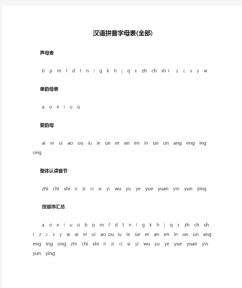 汉语拼音字母表(全部)
