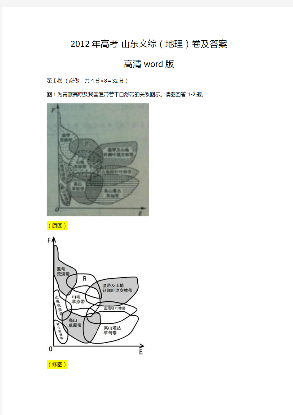 高考山东卷文综地理高清