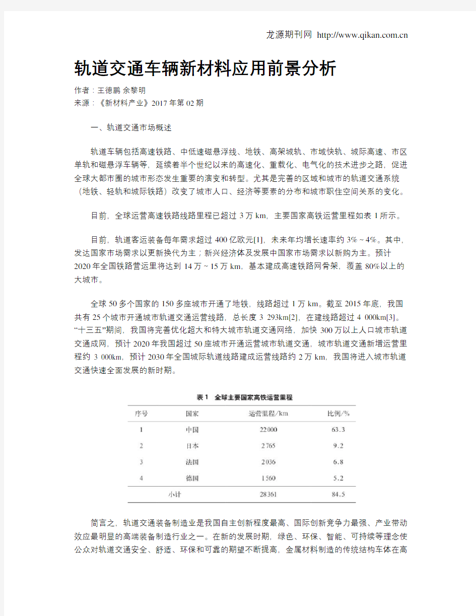 轨道交通车辆新材料应用前景分析