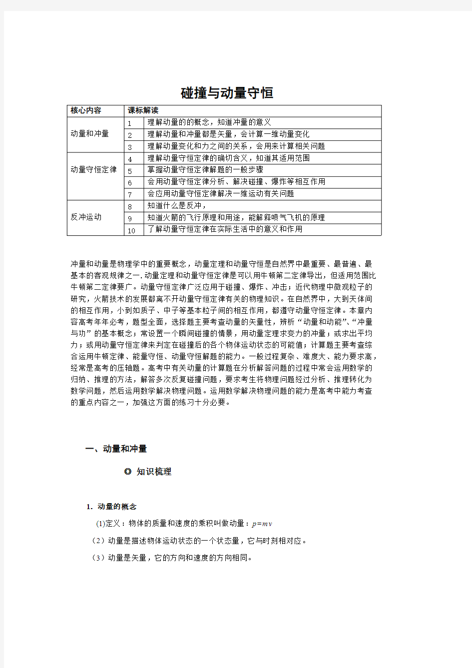 (完整)物理选修3-5(碰撞与动量守恒)知识点与习题,推荐文档