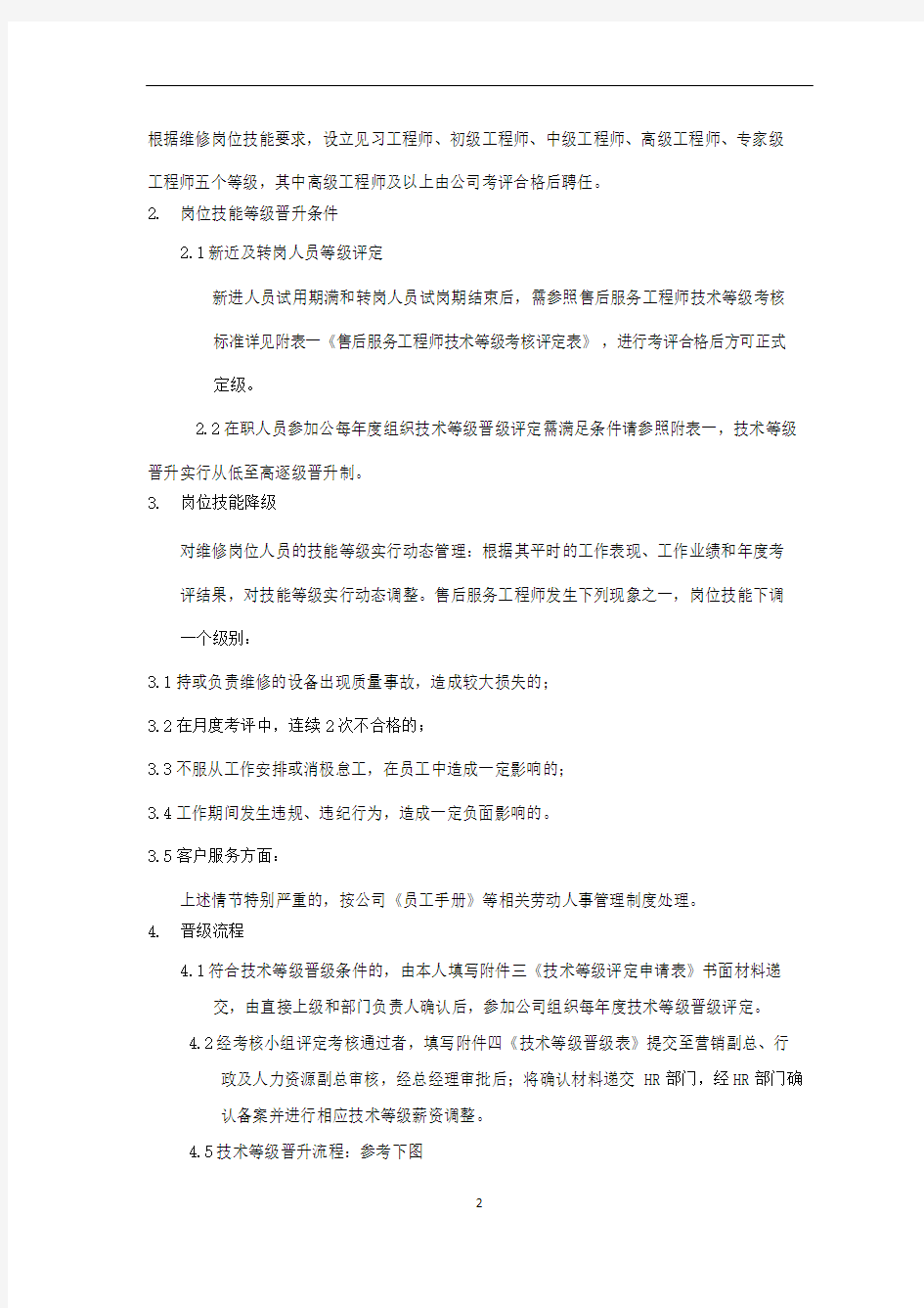 售后工程师技术等级评定方案