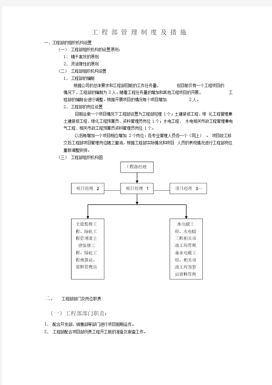 房地产开发公司工程部管理制度及措施