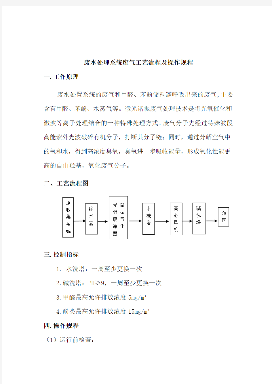 废气处理系统工艺流程及操作规程