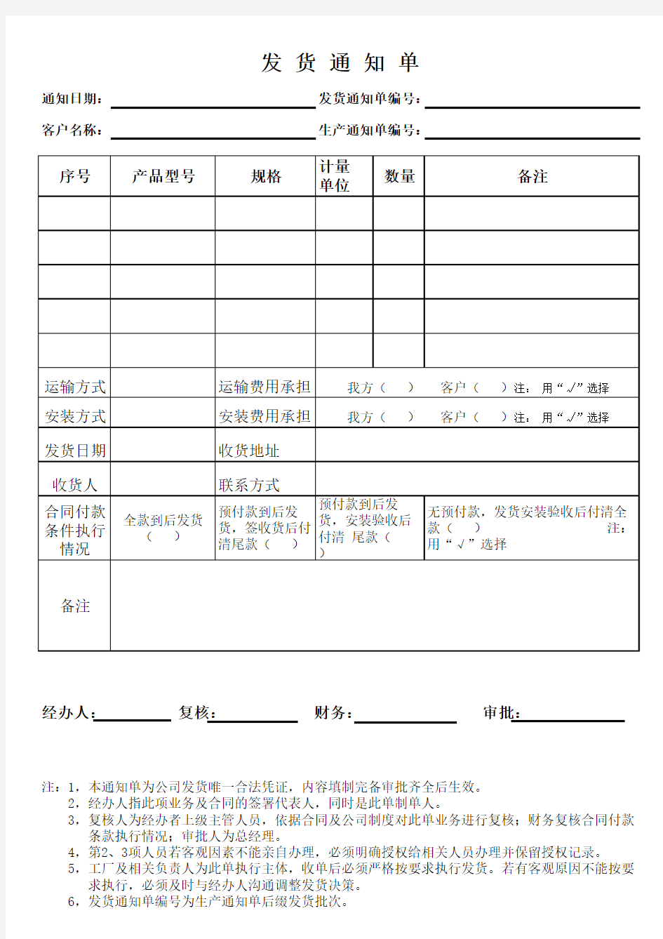 发货通知单范本