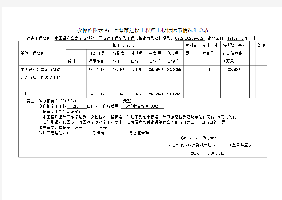 1.5投标标书汇总表(表九)