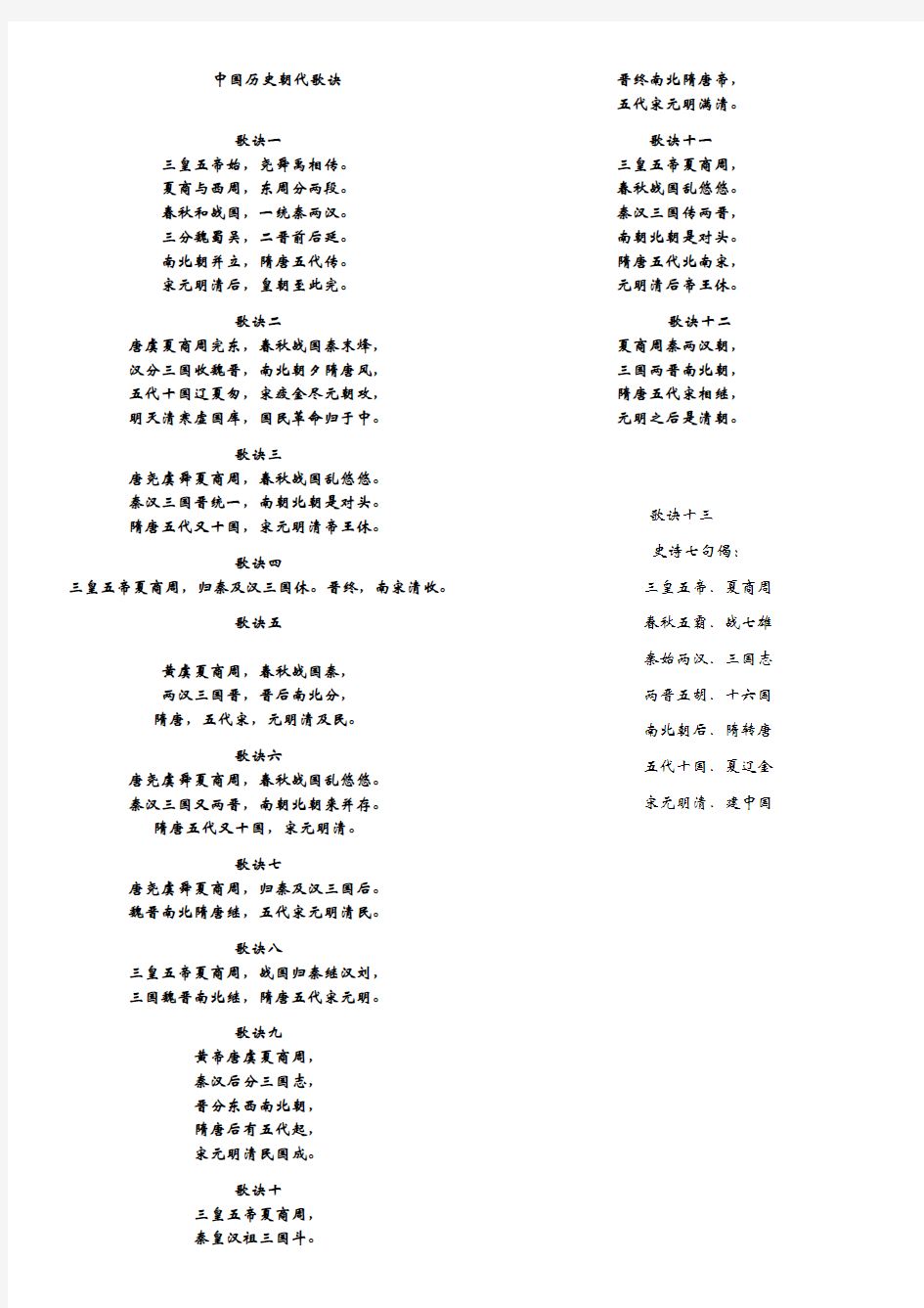 中国历史朝代歌诀