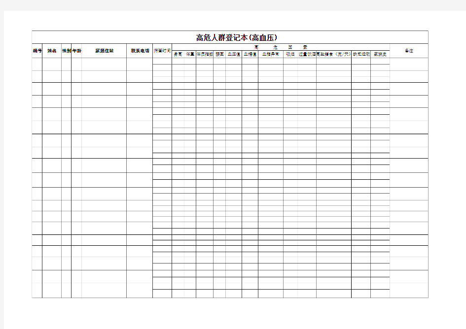 高血压病高危人群登记表
