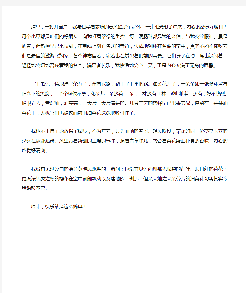 中考满分作文  快乐就是这么简单