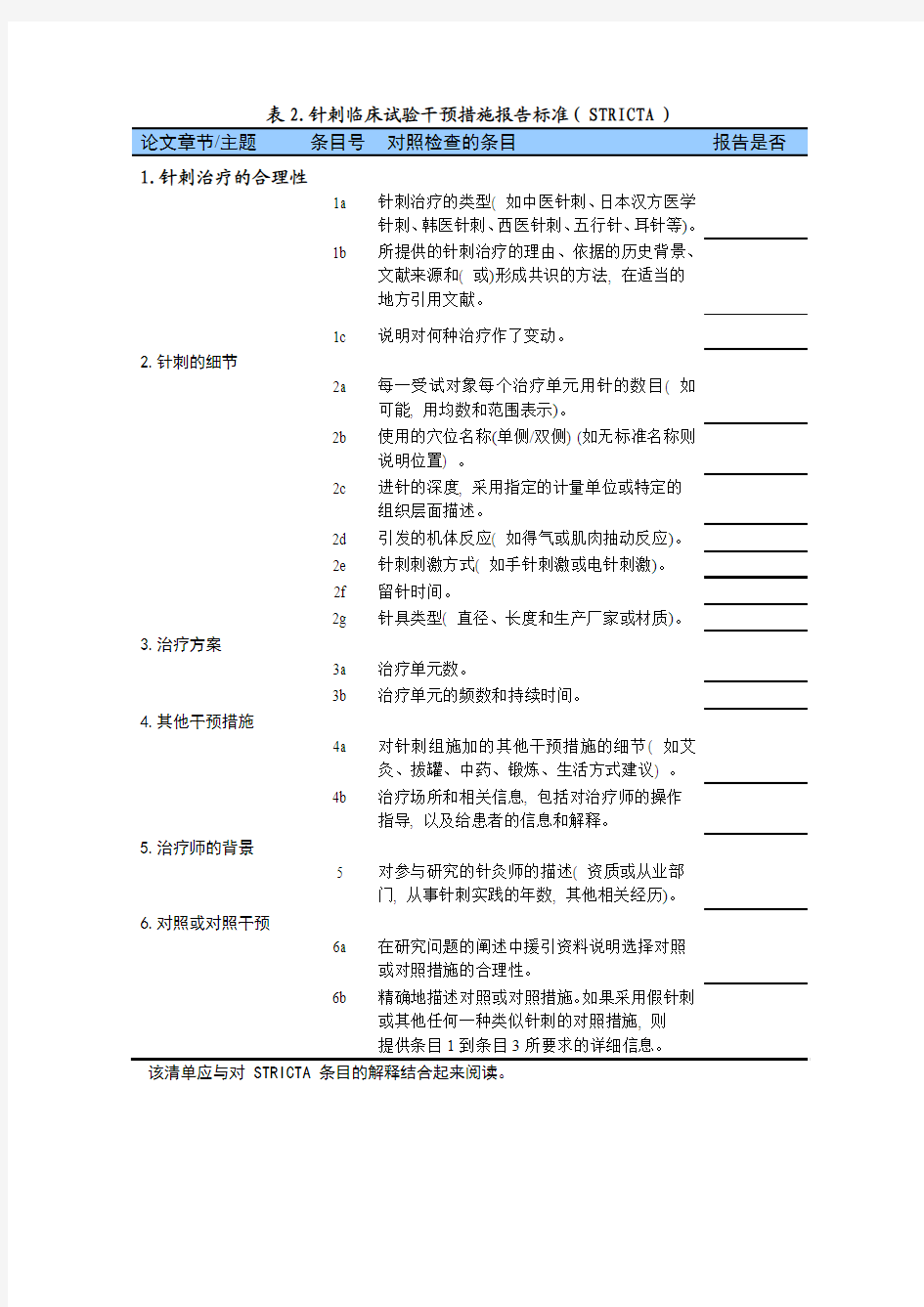 针刺临床试验干预措施报告标准( STRICTA )