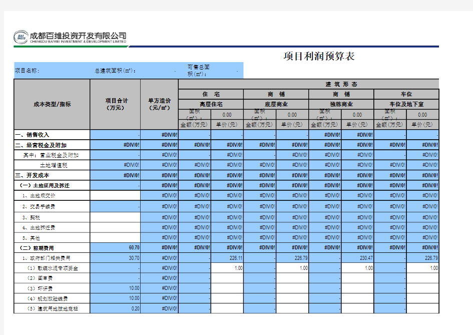 项目利润测算模板