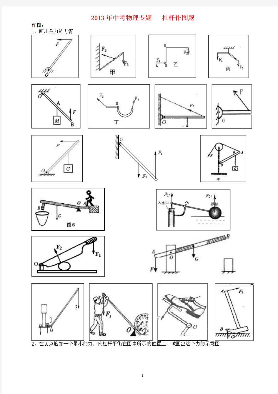2013年中考物理专题杠杆作图题