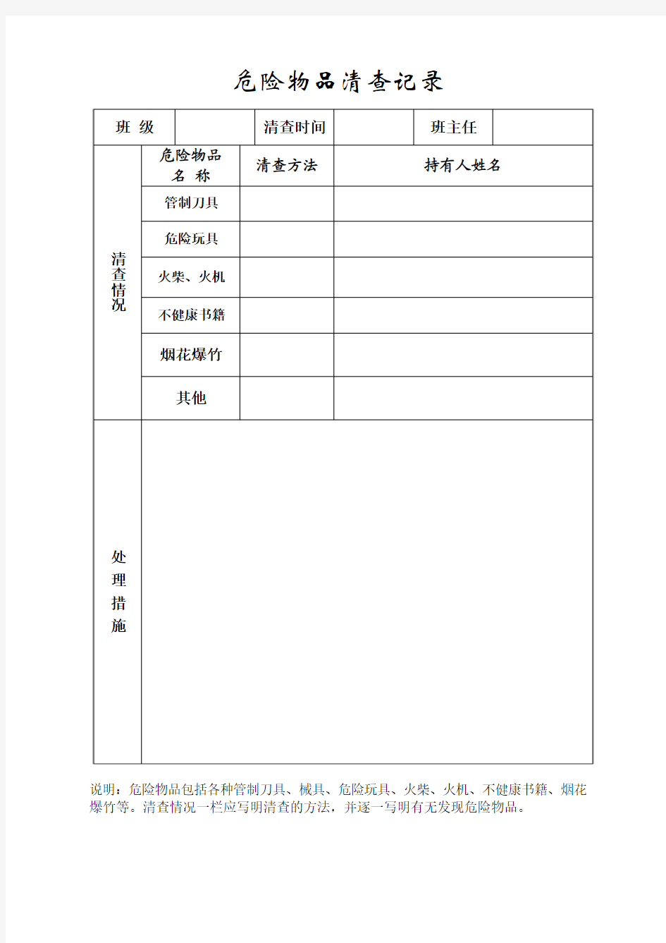 危险物品清查记录