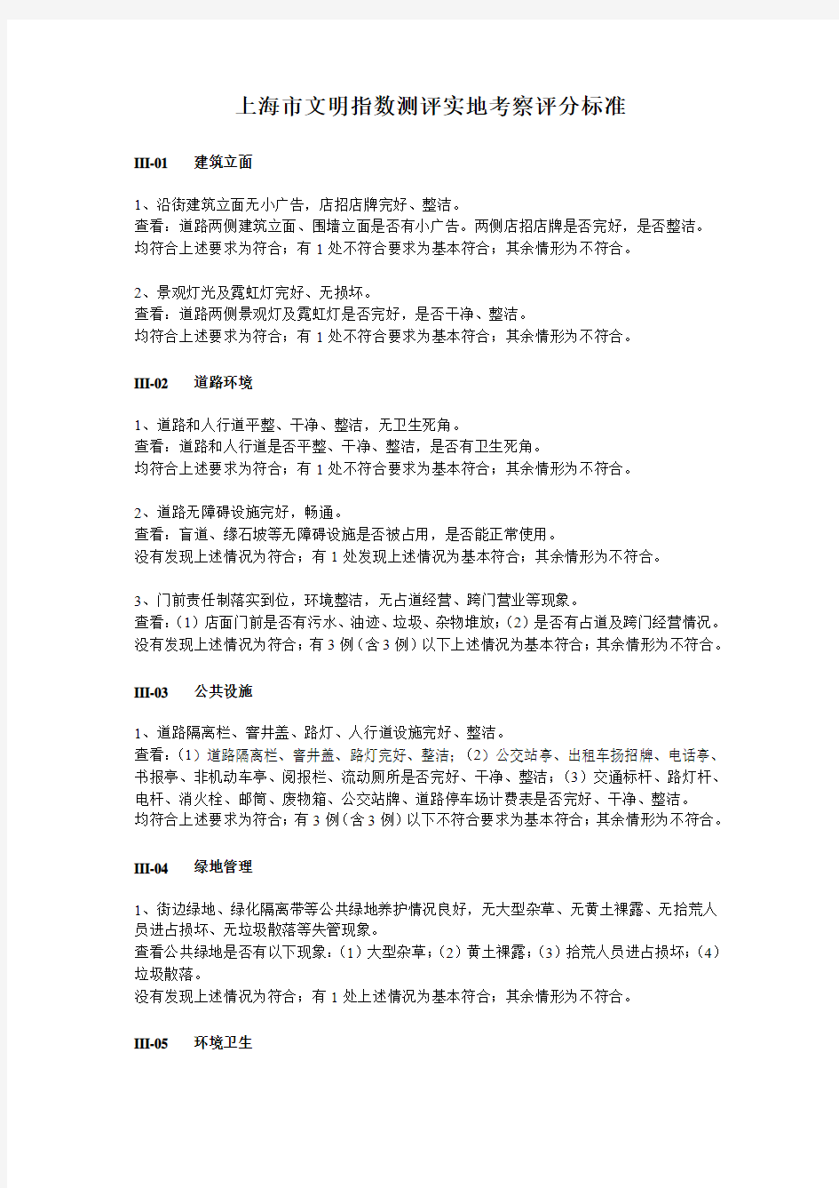 上海市文明指数测评评分标准