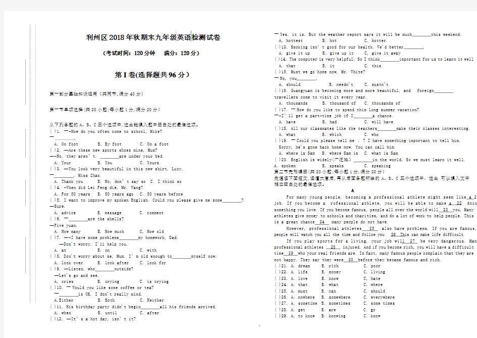 2018年人教版秋期末试卷九年级英语