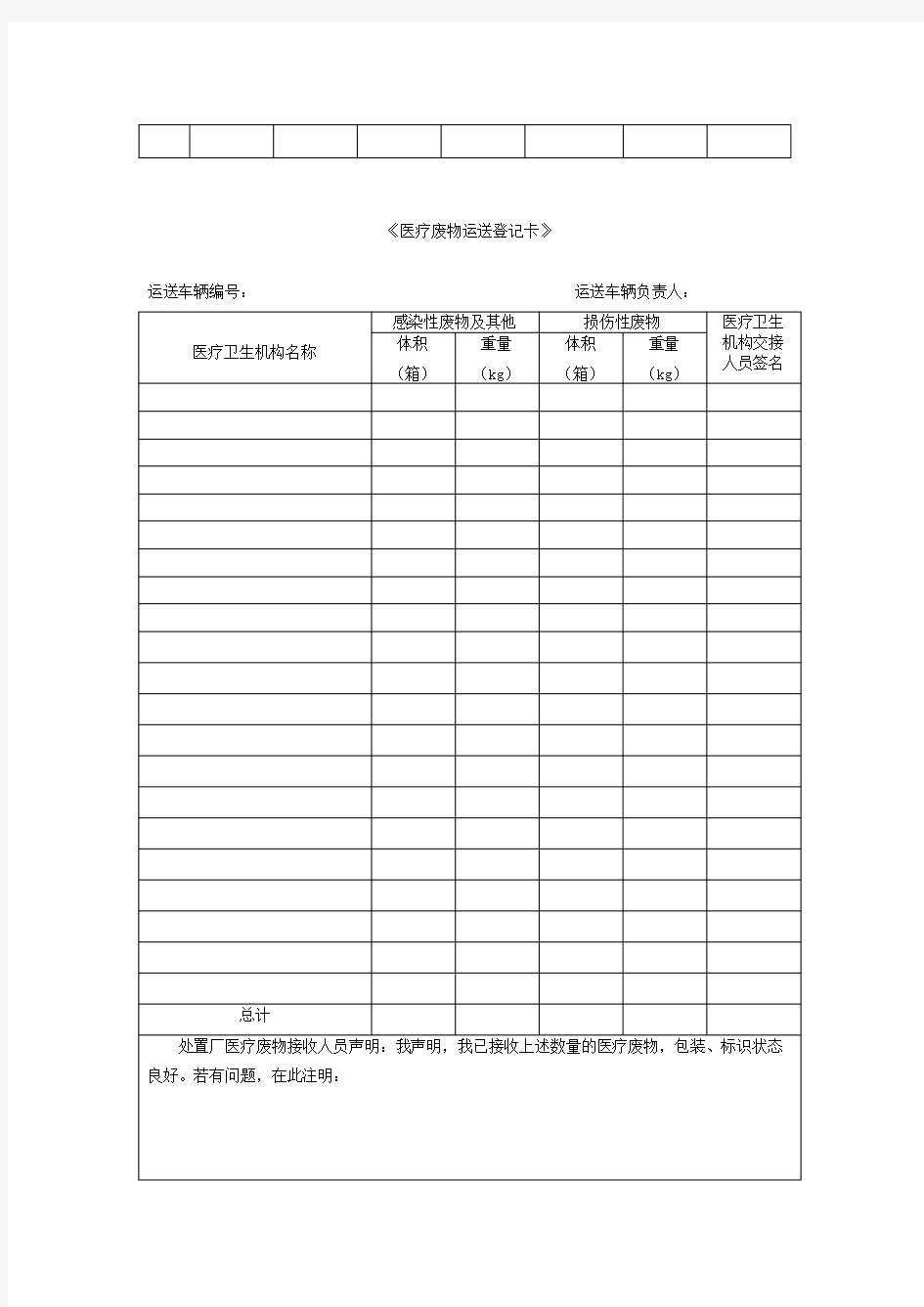 《危险废物转移联单》(医疗废物专用)