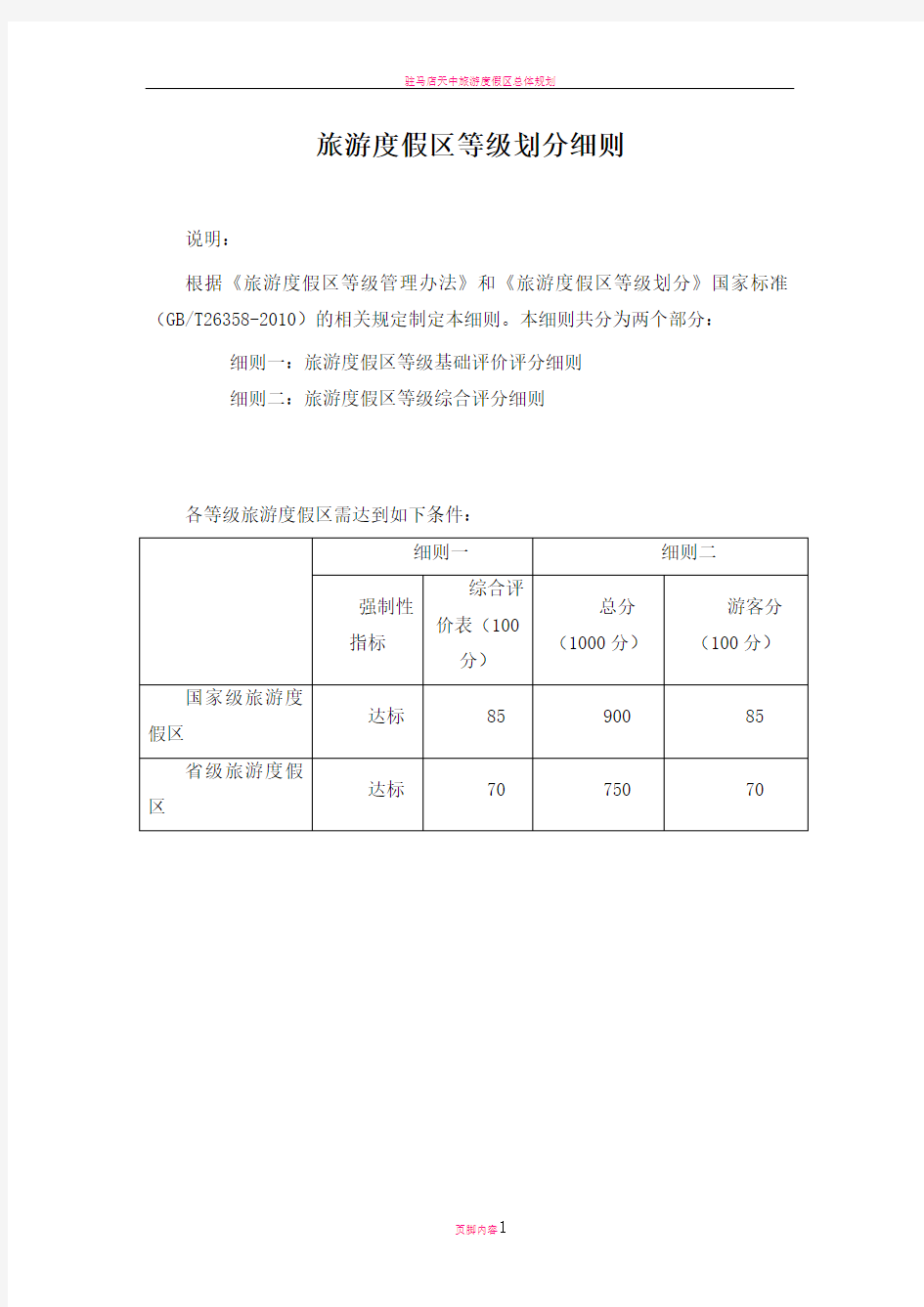 旅游度假区等级划分细则