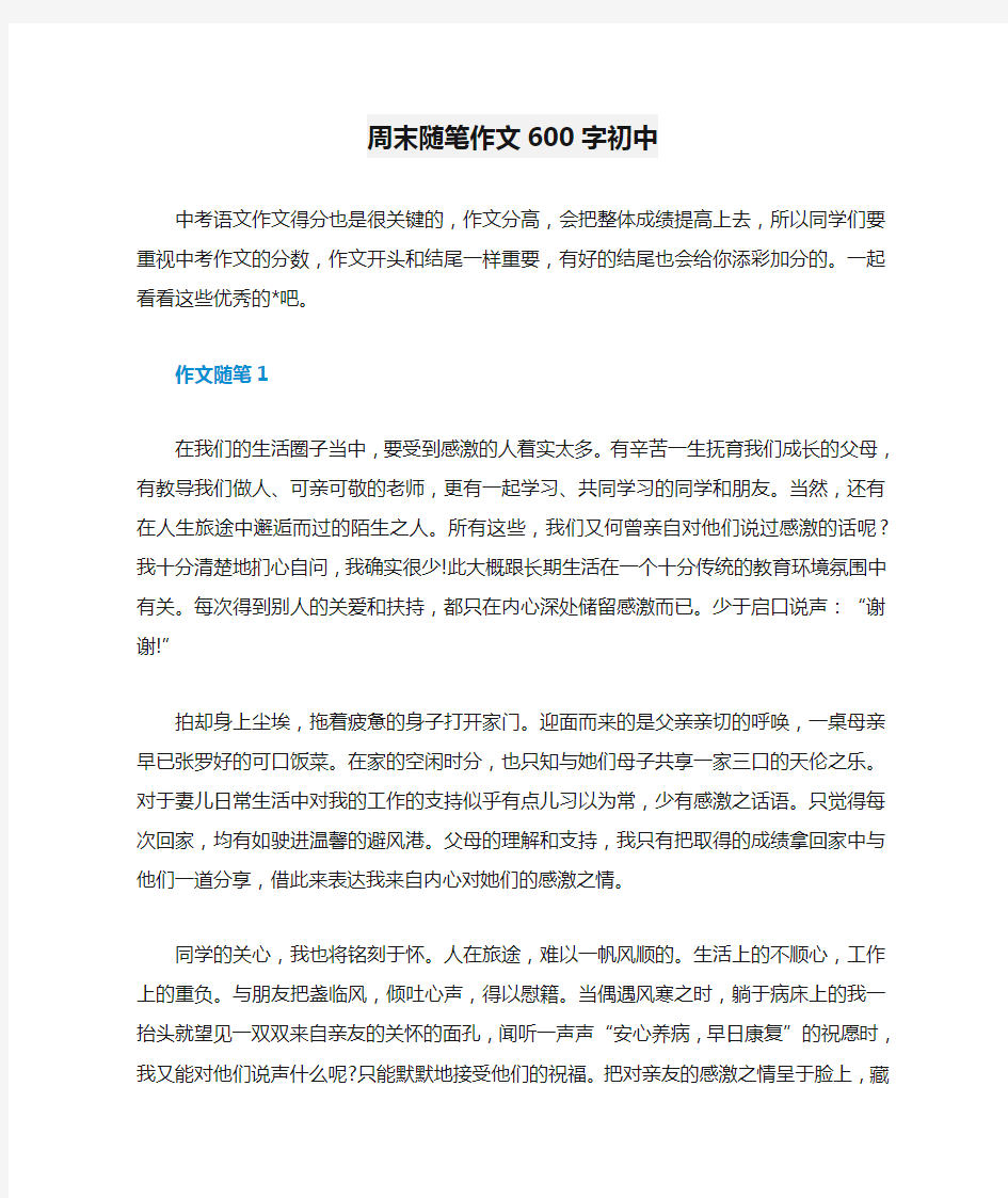 周末随笔作文600字初中