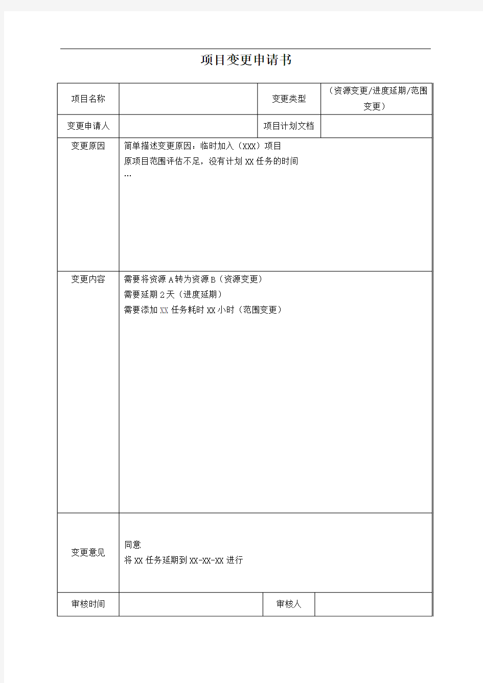 项目变更申请