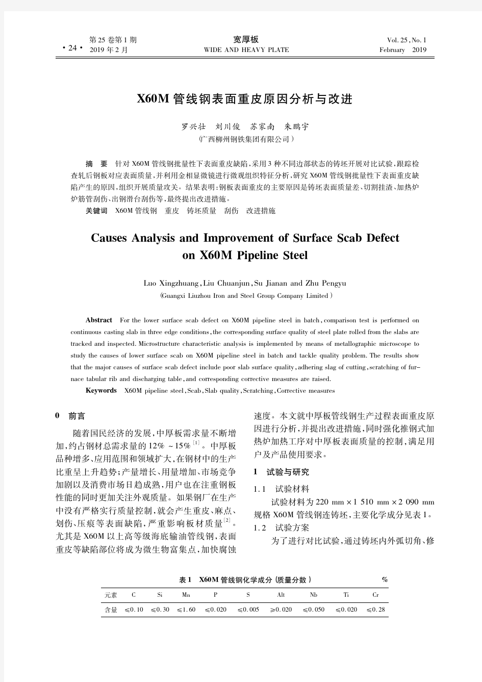 X60M管线钢表面重皮原因分析与改进