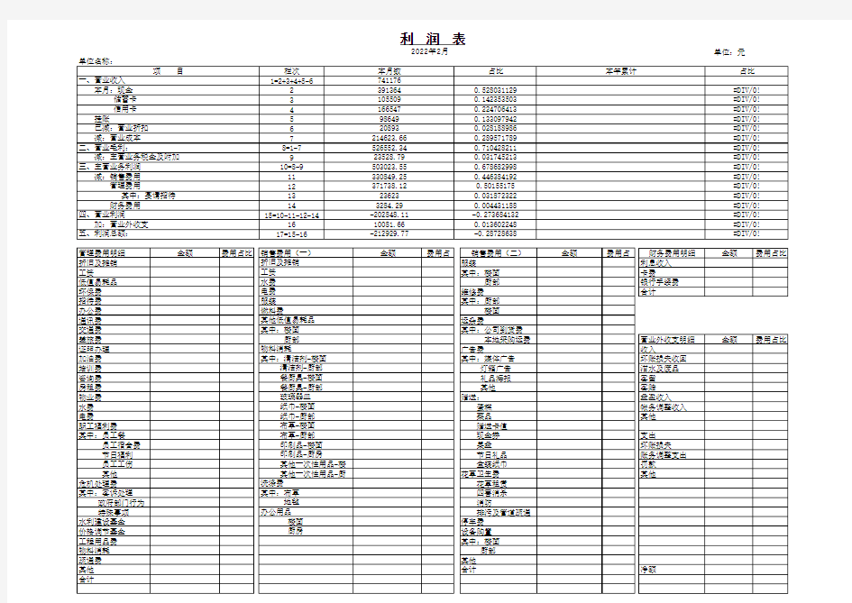 餐饮收入成本月报表excel版本