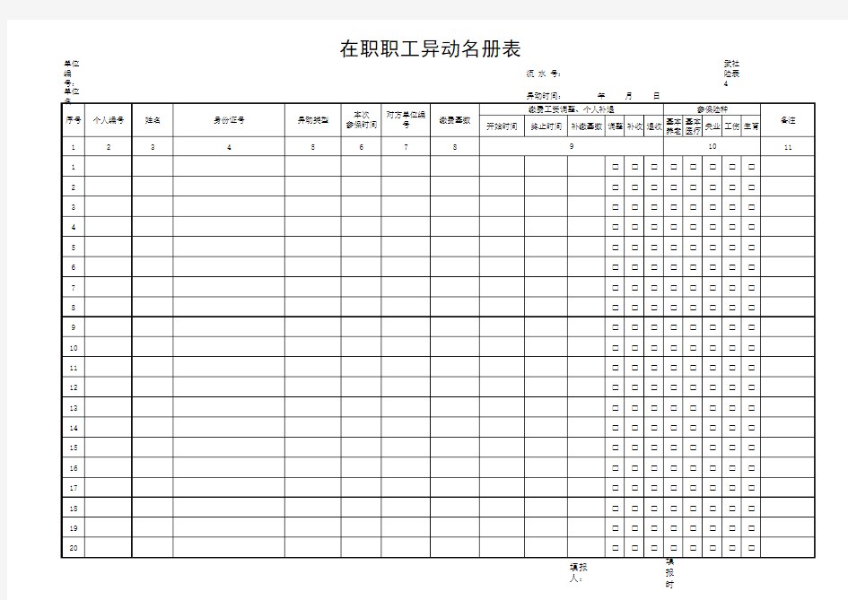 社保在职职工异动名册表