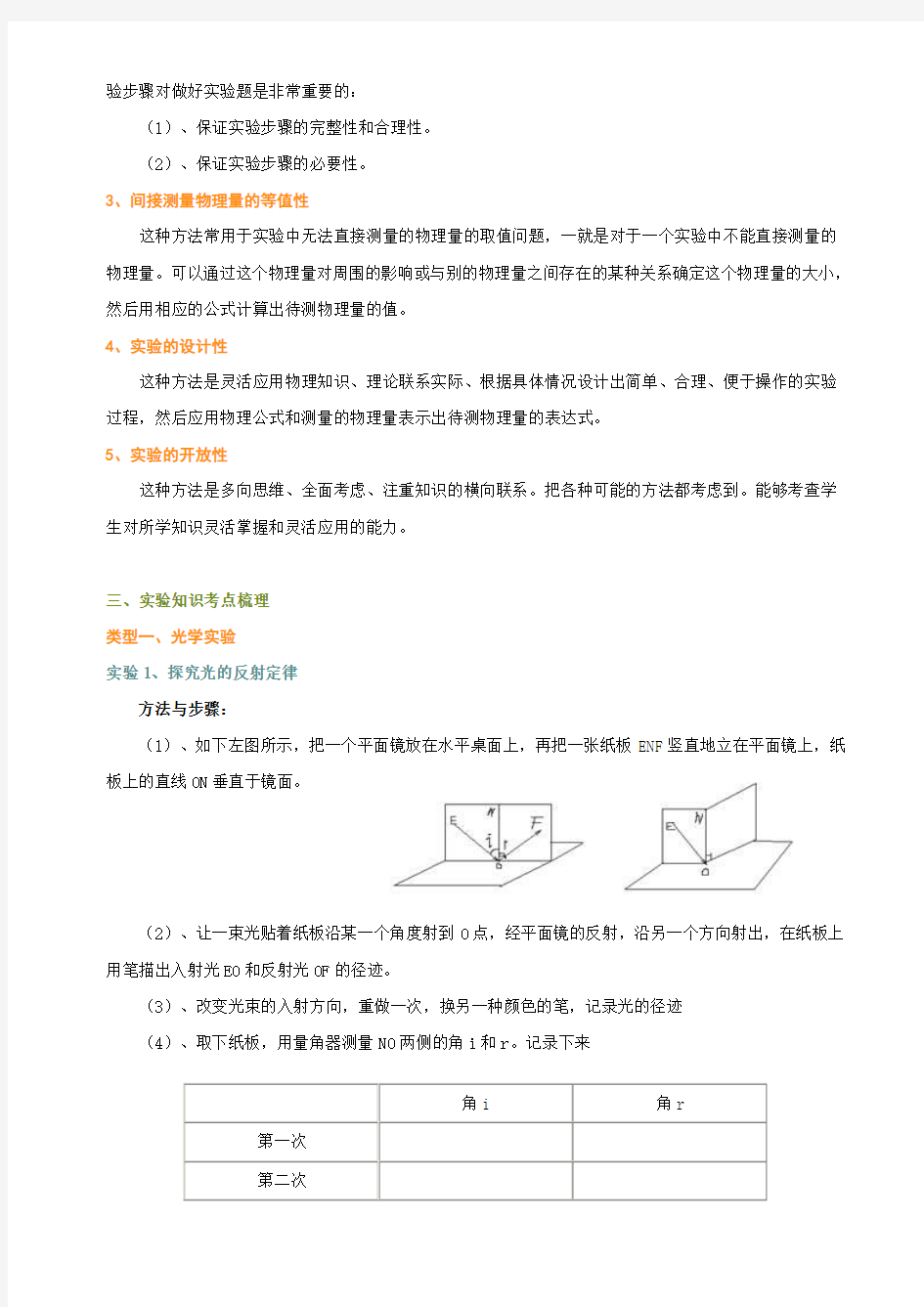 初中物理必做20个实验专题复习试题及答案