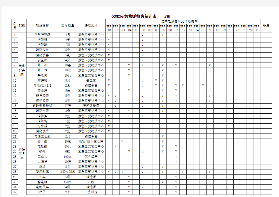 应急救援物资统计表