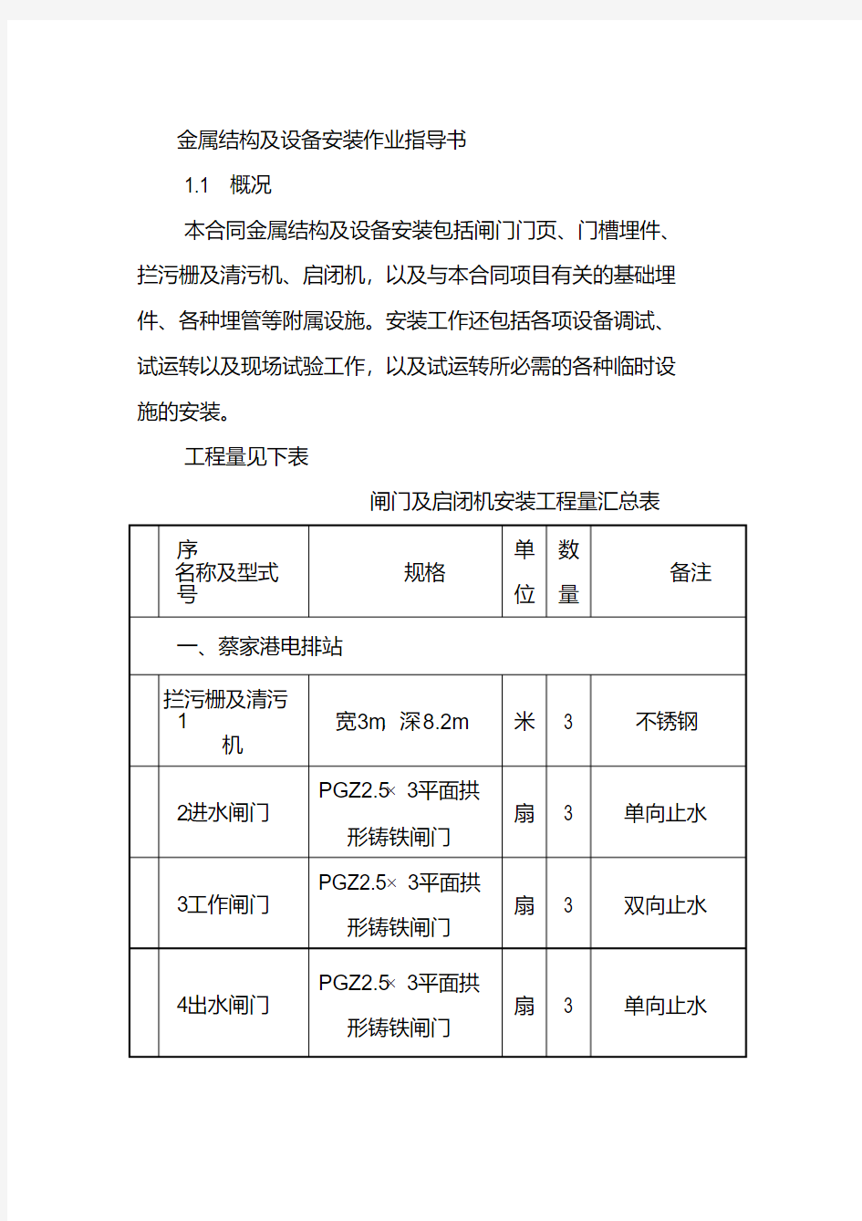 金属结构及设备安装作业指导书