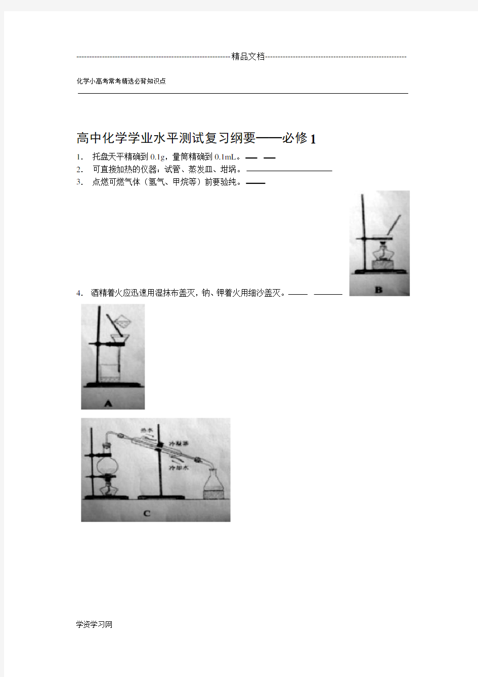 江苏省化学小高考常考必背知识点汇总