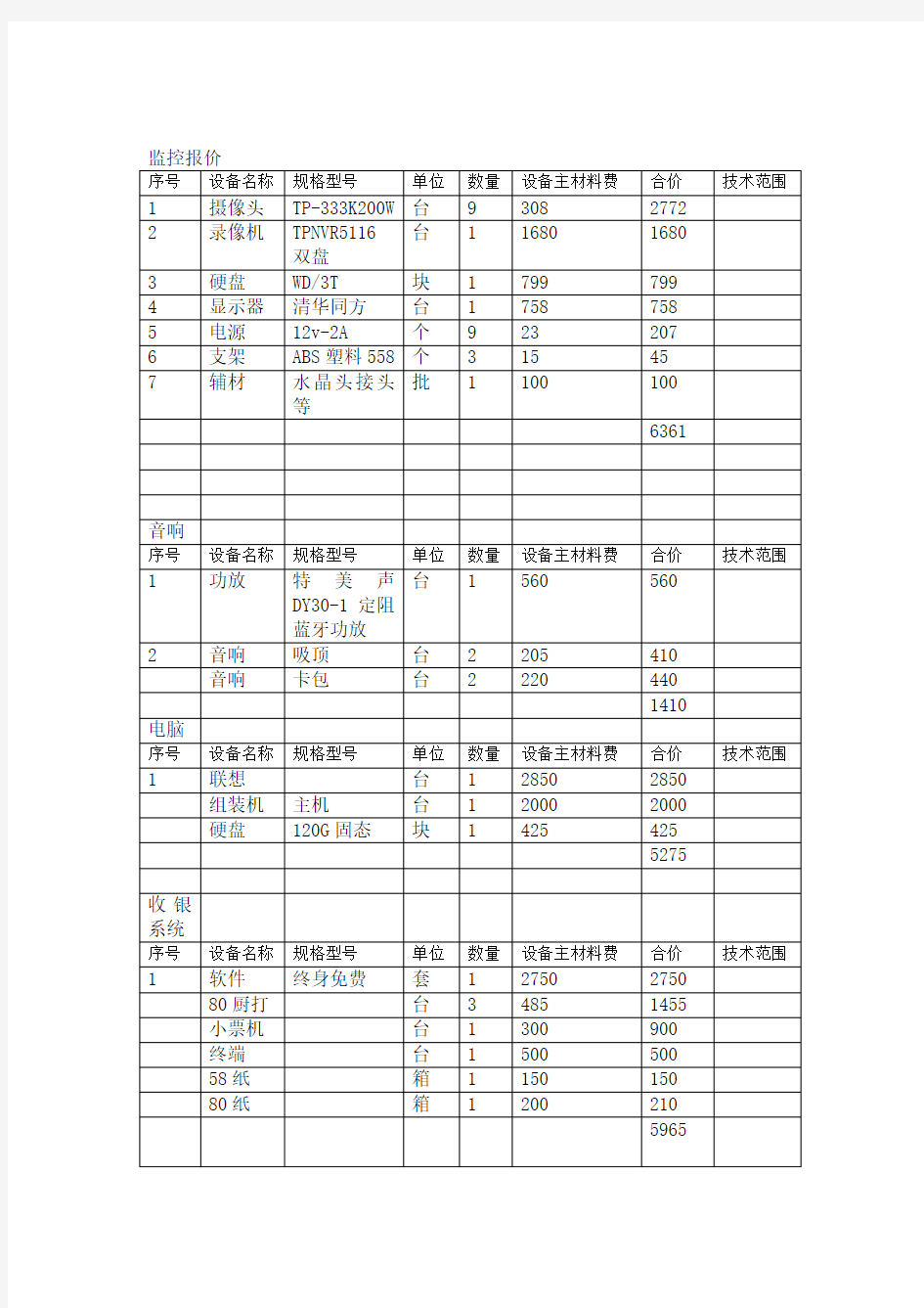 弱电报价单