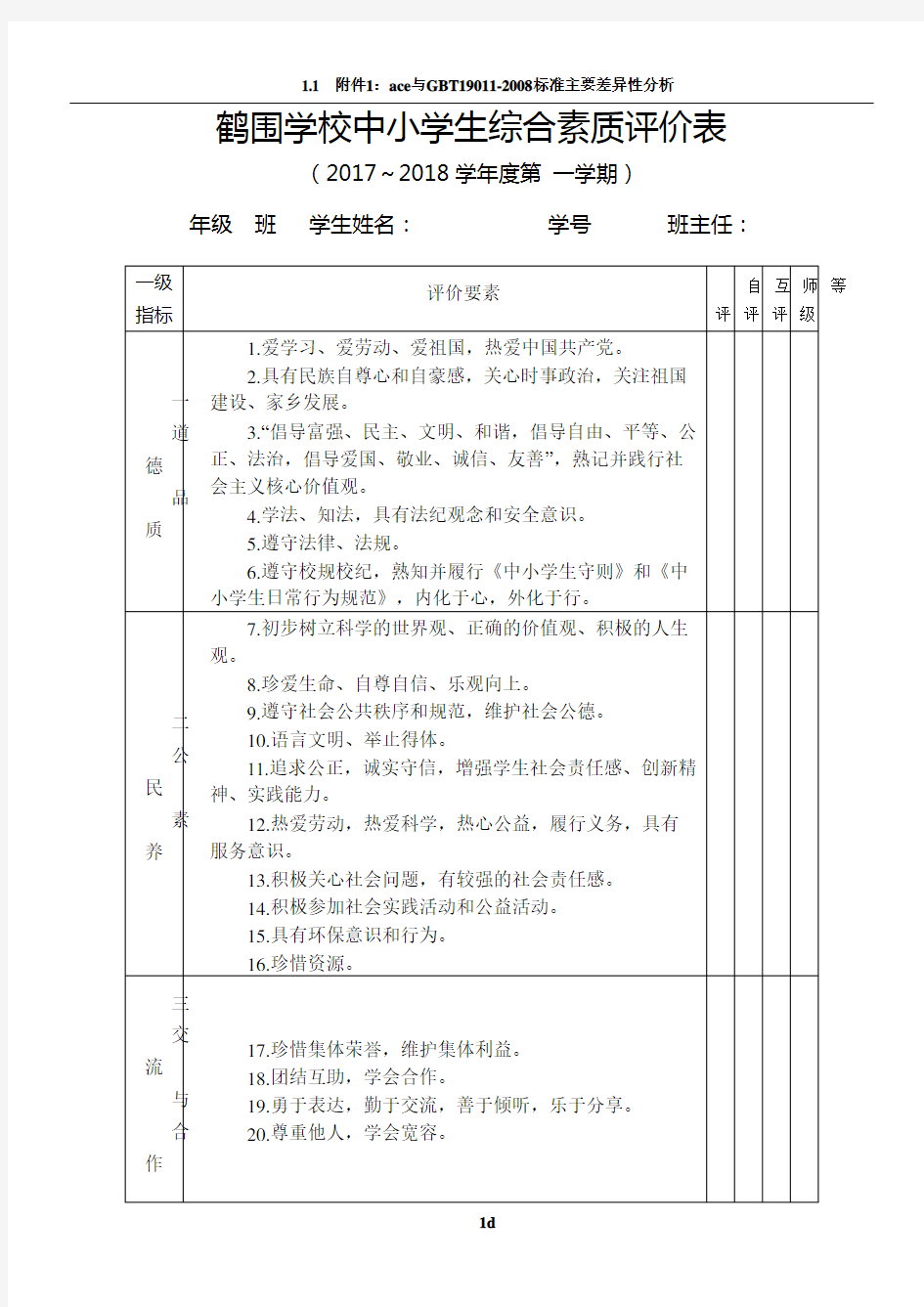 学生综合素质评价表12