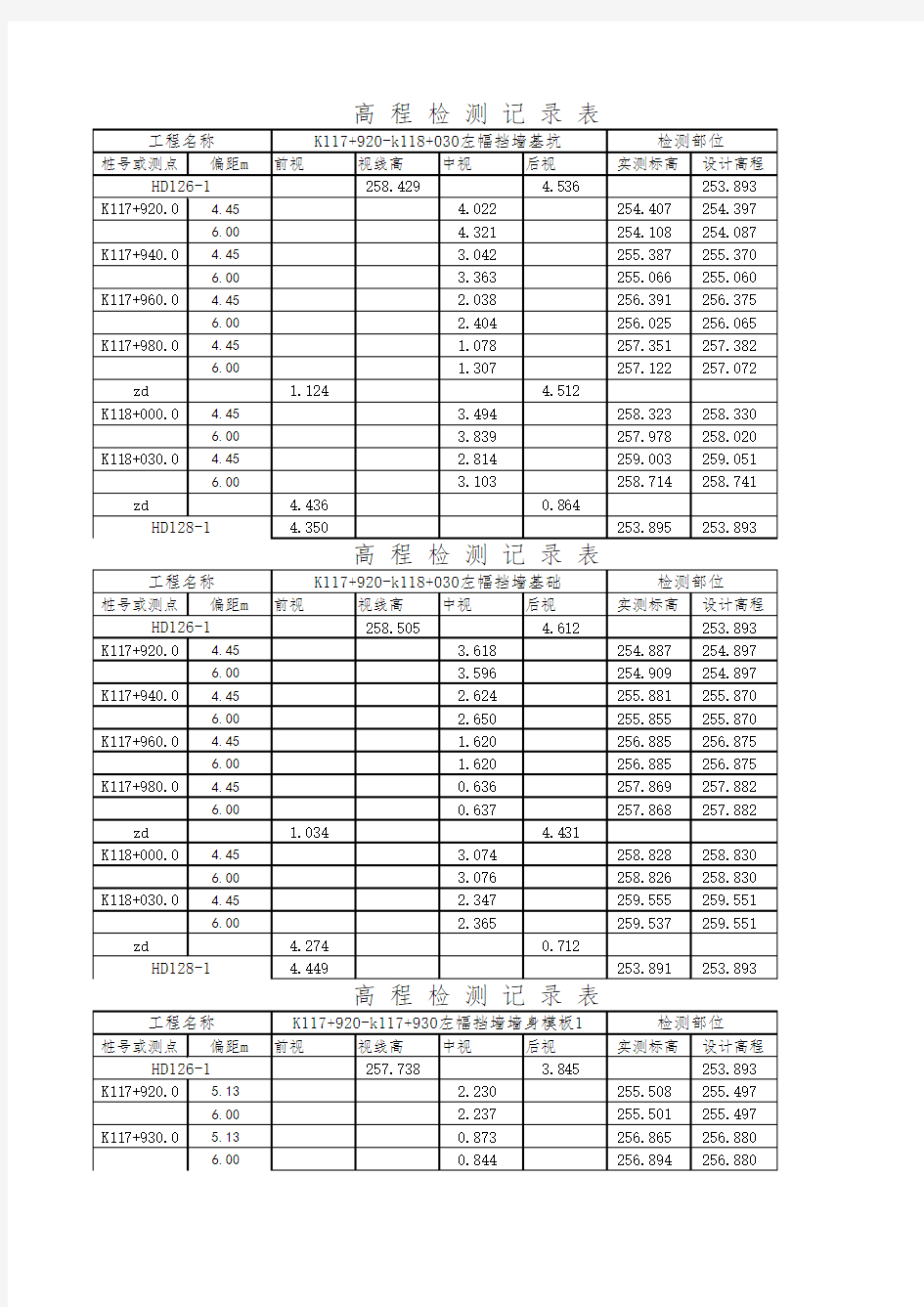 高程检测记录表