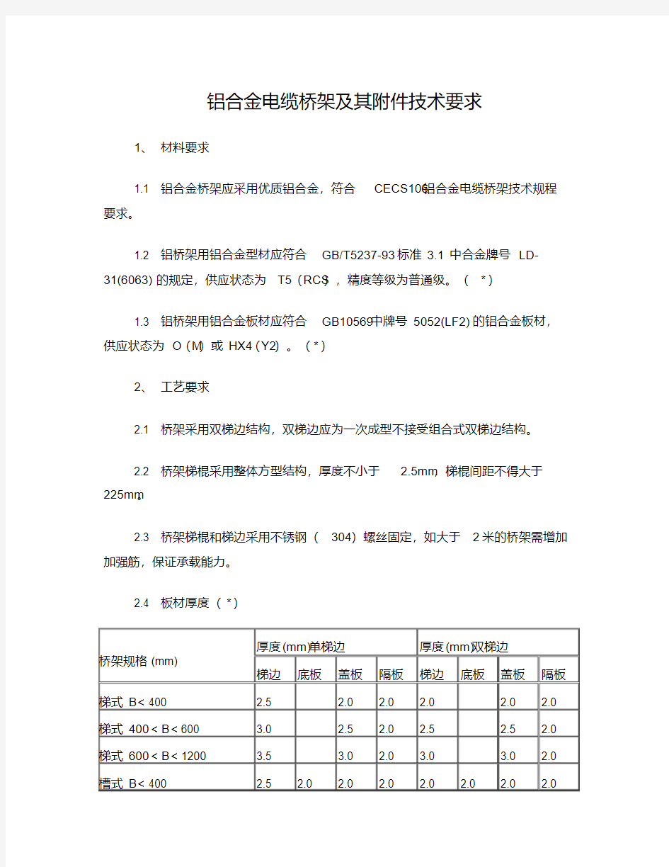 铝合金电缆桥架技术要求