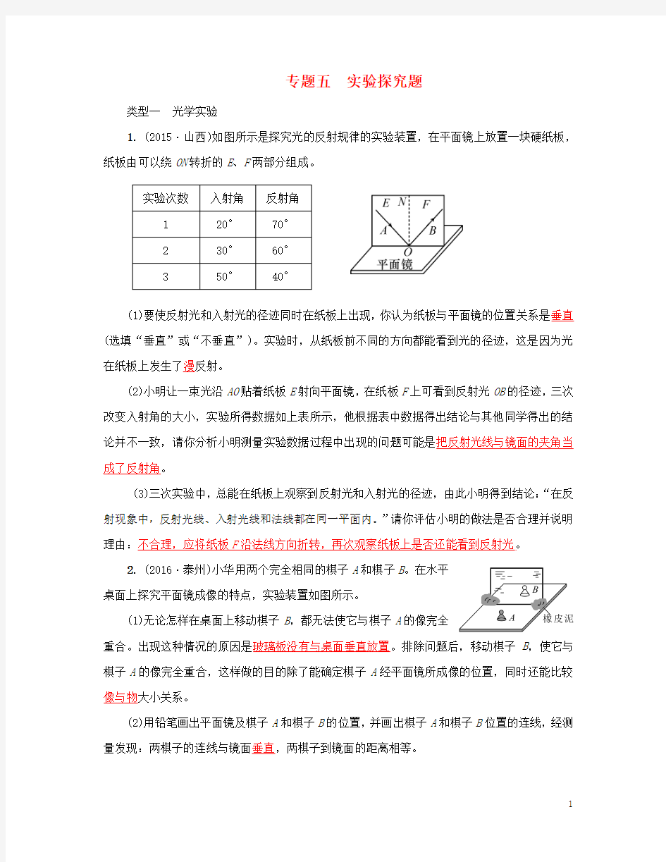 2017中考物理总复习专题五实验探究题试题